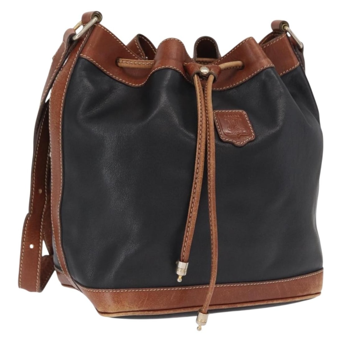 Celine Black Leather Shoulder Bag with Gold Tone Hardware: Celine Black Leather Shoulder Bag with Gold Tone Hardware This CELINE shoulder bag is crafted from leather in black with gold-tone accents. Made in Italy, it features an adjustable shoulder strap and