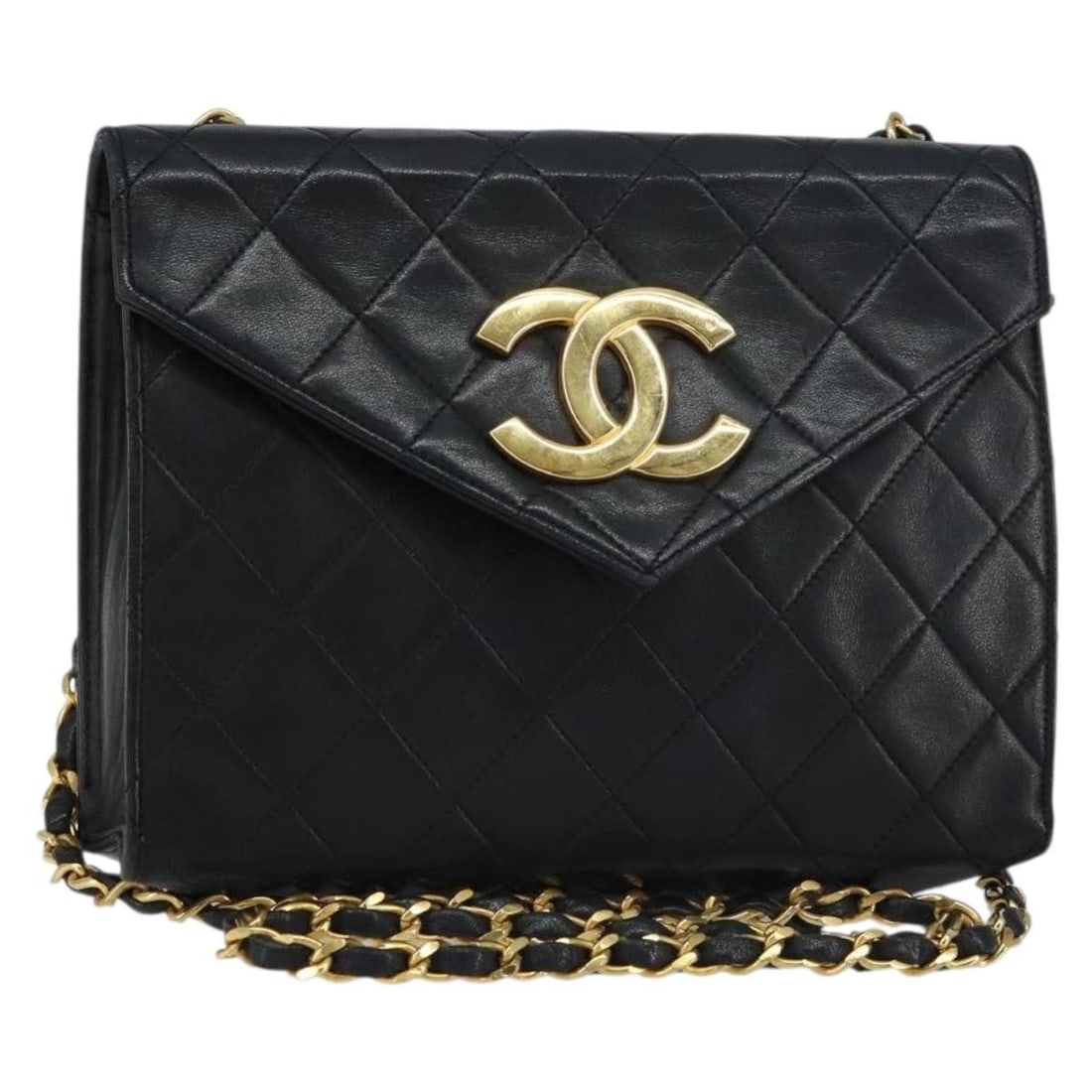 CHANEL Black Gold Matelasse Shoulder Bag Lamb Skin Auth 158840: CHANEL Black Gold Matelasse Shoulder Bag Lamb Skin Auth 158840 This authentic CHANEL Matelasse Chain Shoulder Bag is crafted from luxurious lambskin in a striking black and gold color combination. Its
