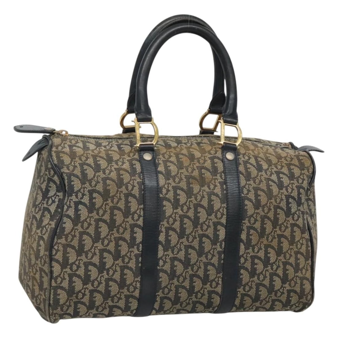 Christian Dior Navy Gold Trotter Canvas Boston Bag Authentic (1 of 18)