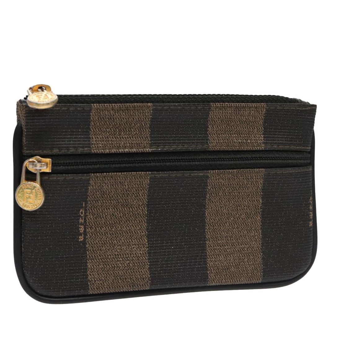 Fendi Pecan Canvas Pouch PVC Black Brown Gold Made in Italy (1 of 17)