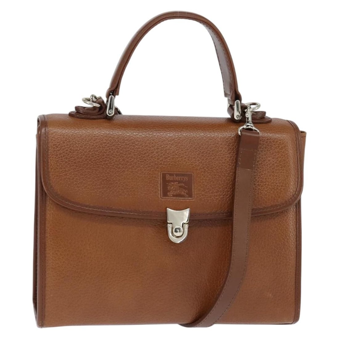 Burberrys Nova Check Leather Hand Bag Brown Gold 2way Auth (1 of 18)