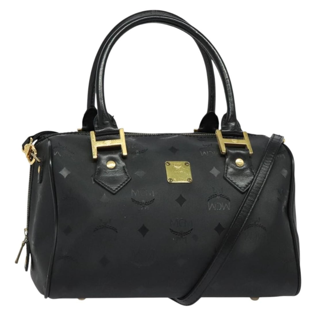 MCM Vicetos Logogram 2-Way Hand Bag Black Gold PVC Auth 138343 (1 of 18)