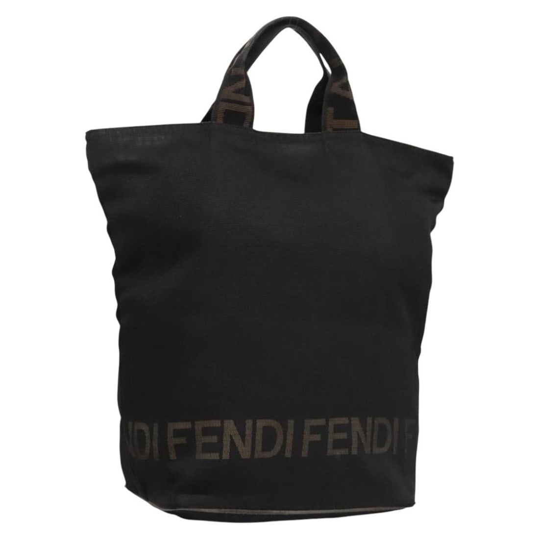 FENDI Black Canvas Hand Bag Made in Italy: FENDI Black Canvas Hand Bag Made in Italy This FENDI Hand Bag showcases a stylish and practical design, crafted from durable black canvas. Measuring approximately 10.6 inches in height, 8.3 inches in