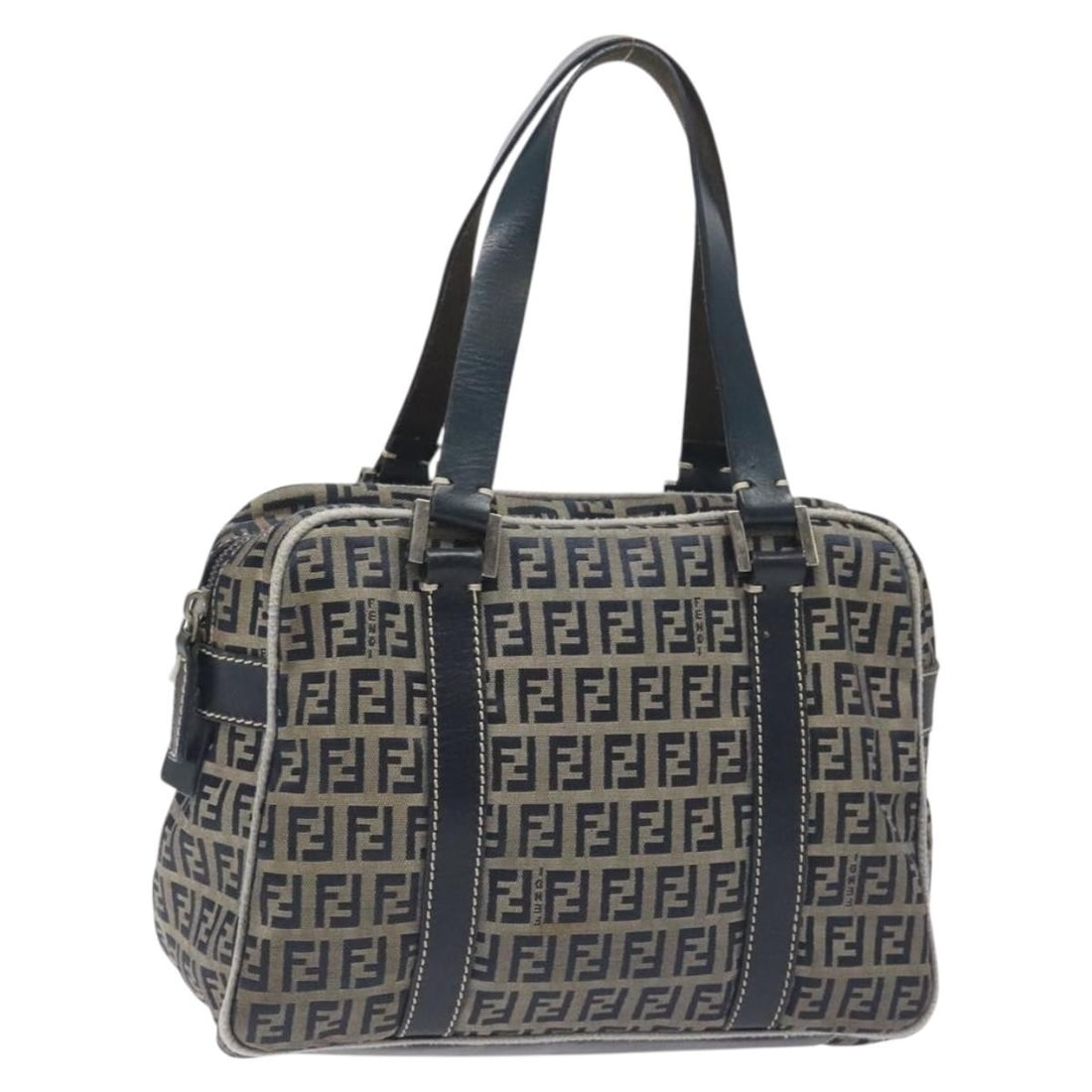 Fendi Zucchino Canvas Hand Bag Navy Silver Made in Italy: Fendi Zucchino Canvas Hand Bag Navy Silver Made in Italy This authentic Fendi Zucchino Canvas Hand Bag combines a chic navy and silver color scheme with sophisticated design elements. Crafted from dur