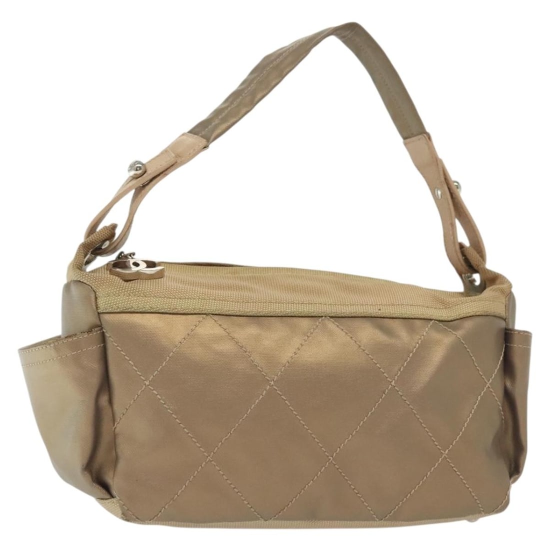 CHANEL Biarritz Shoulder Bag Coated Canvas Beige Silver Auth BA4942 (1 of 18)