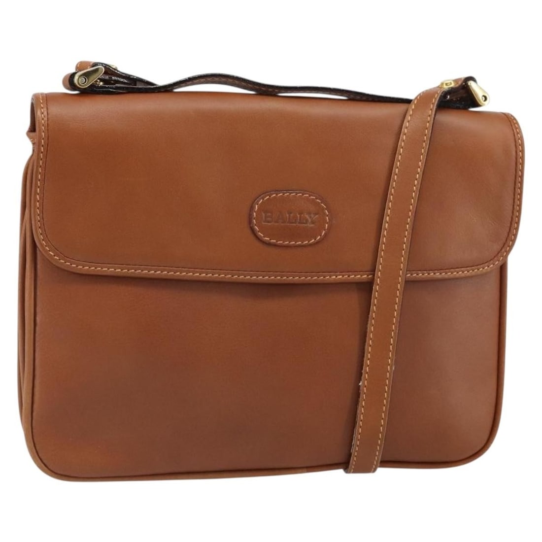 Brown Leather BALLY Shoulder Purse With Gold Accents Made in Italy (1 of 18)