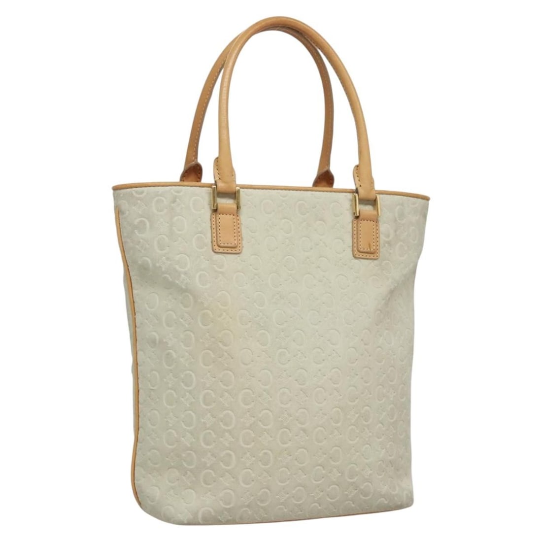 CELINE C Macadam Suede Tote Bag White Gold Italy Auth: CELINE C Macadam Suede Tote Bag White Gold Italy Auth Elevate your accessory collection with the CELINE C Macadam Canvas Tote Bag, a stunning blend of suede and canvas in a chic white and gold color s