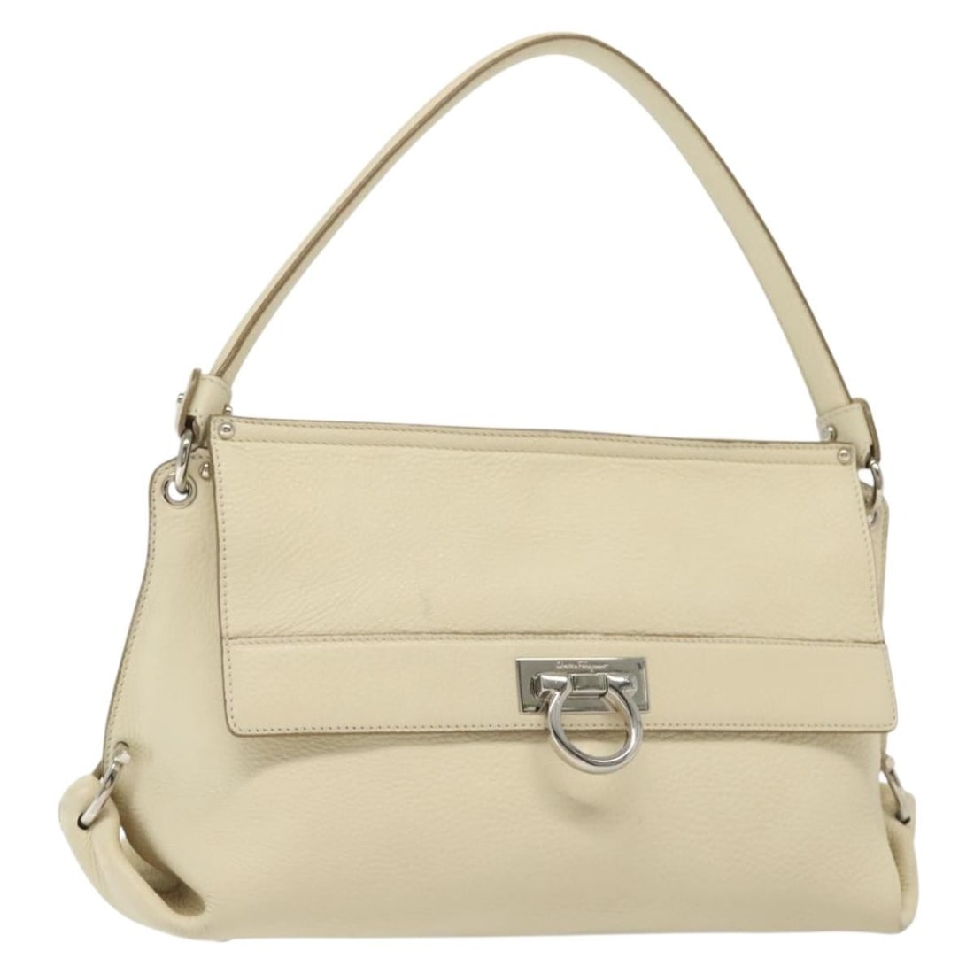 Salvatore Ferragamo Gancini Leather Shoulder Bag White Silver Made in Italy: Salvatore Ferragamo Gancini Leather Shoulder Bag White Silver Made in Italy This Salvatore Ferragamo Gancini Shoulder Bag combines elegant design with practical functionality. Made of high-quality lea