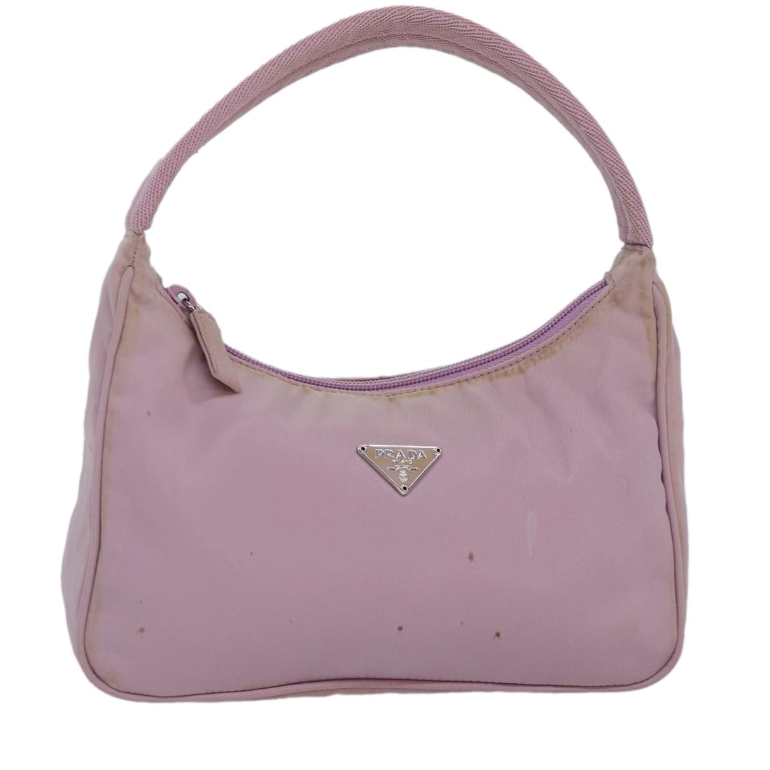 PRADA Pink Silver Nylon Hand Bag Authentic Made in Italy: PRADA Pink Silver Nylon Hand Bag Authentic Made in Italy This authentic PRADA hand bag is a stylish accessory crafted from durable nylon in a chic pink and silver color combination. Measuring approxim