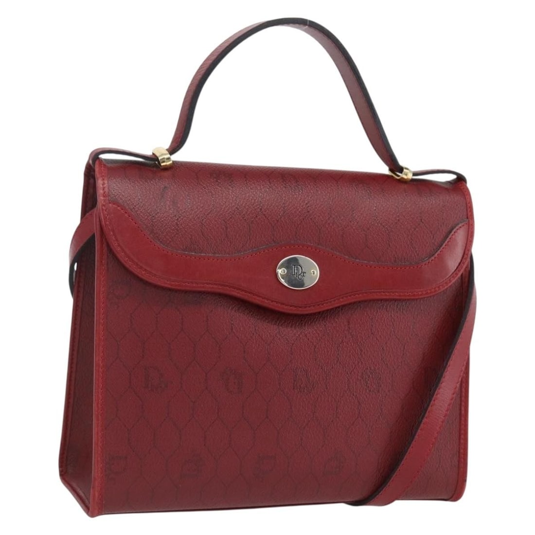 Red Honeycomb Canvas PVC Leather Christian Dior 2way Handbag with Shoulder Strap: Red Honeycomb Canvas PVC Leather Christian Dior 2way Handbag with Shoulder Strap This Christian Dior handbag features the signature honeycomb canvas with red and gold PVC leather accents. Designed for