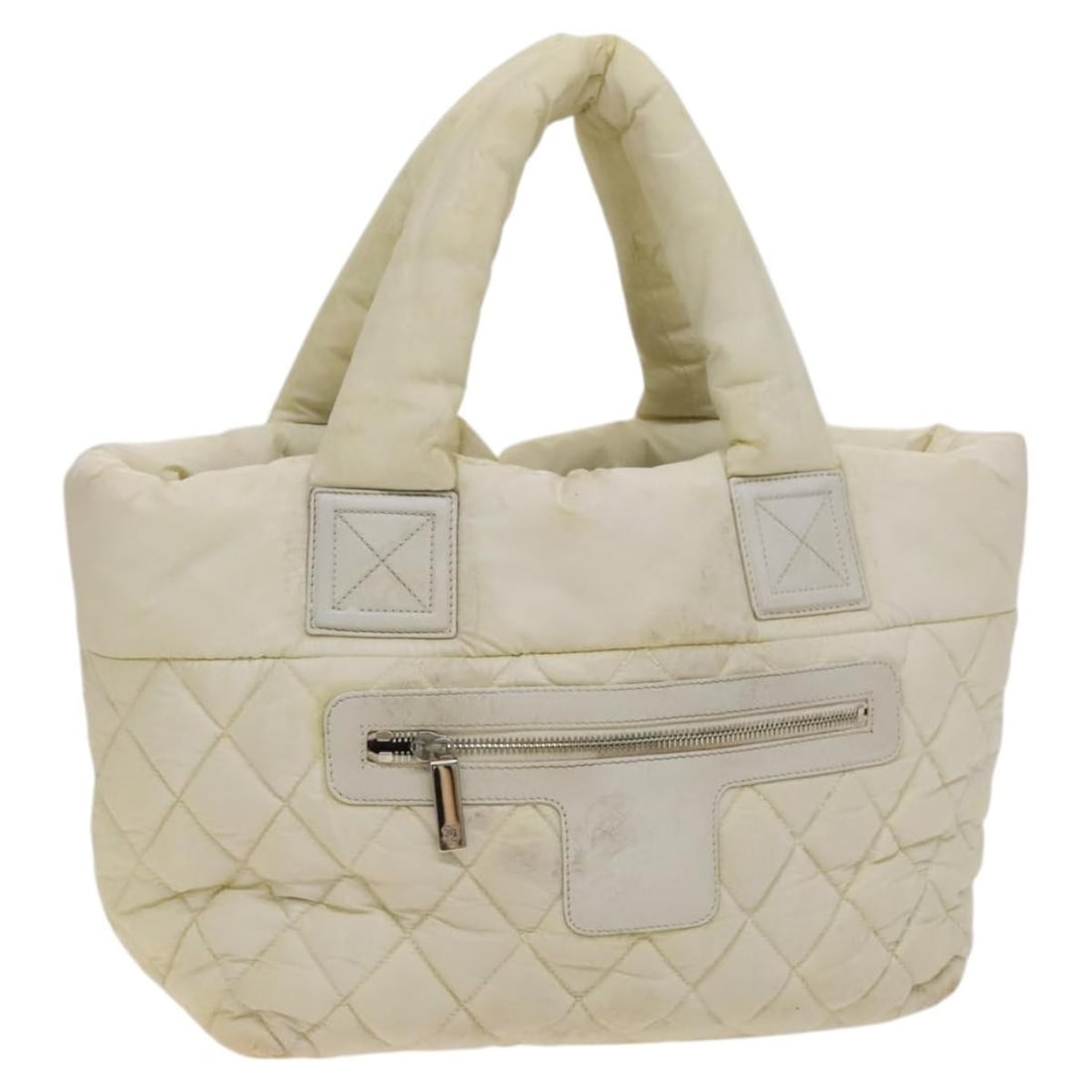 CHANEL Coco Cocoon Hand Bag Nylon White Silver Made in Italy Auth: CHANEL Coco Cocoon Hand Bag Nylon White Silver Made in Italy Auth This CHANEL Coco Cocoon Hand Bag is a stylish accessory crafted from durable nylon, featuring a chic white and silver color combinatio