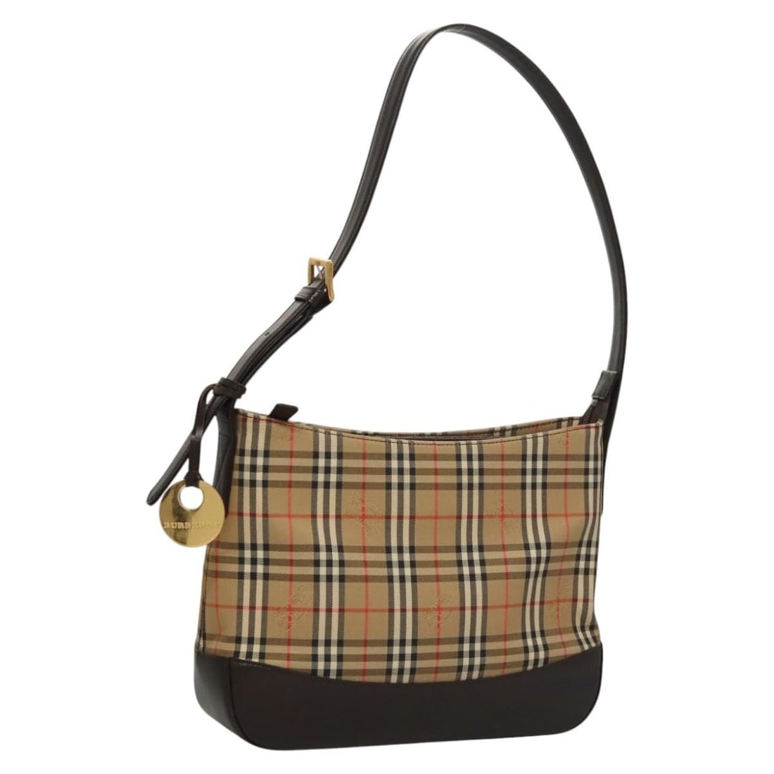 Burberry Nova Check Canvas Shoulder Bag Beige Brown Gold Auth: Burberry Nova Check Canvas Shoulder Bag Beige Brown Gold Auth This Burberry Nova Check Shoulder Bag features a stylish combination of beige, brown, and gold canvas. The bag measures approximately 10.6