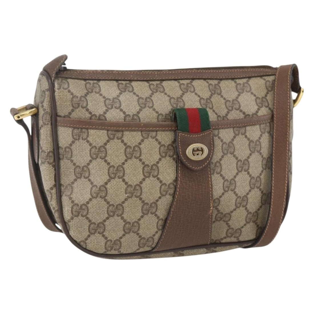 Beige GG Supreme Web Sherry Line Shoulder Bag by Gucci PVC Model 89 02 032: Beige GG Supreme Web Sherry Line Shoulder Bag by Gucci PVC Model 89 02 032 This GUCCI GG Supreme Web Sherry Line shoulder bag features a beige PVC leather and GG canvas exterior. The bag is made in It