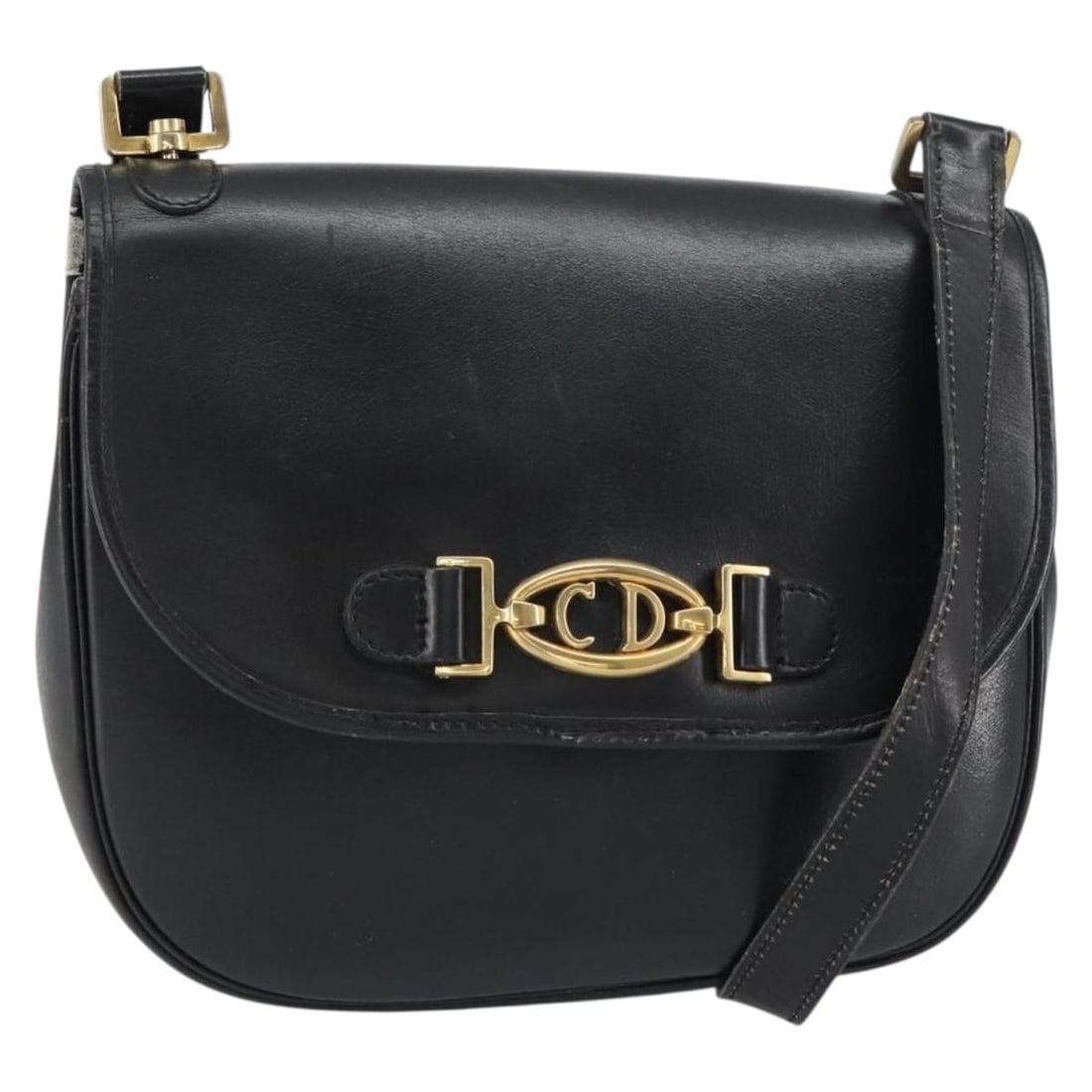 Christian Dior Black Leather Shoulder Bag Gold Accents Authentic (1 of 18)