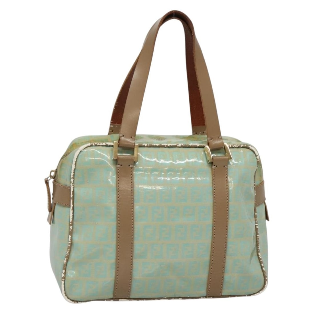 Fendi Zucchino Canvas Hand Bag Peppermint Gold Made in Italy: Fendi Zucchino Canvas Hand Bag Peppermint Gold Made in Italy Discover the stylish FENDI Zucchino Canvas Hand Bag, an exquisite accessory crafted from high-quality coated canvas in a delightful pepperm