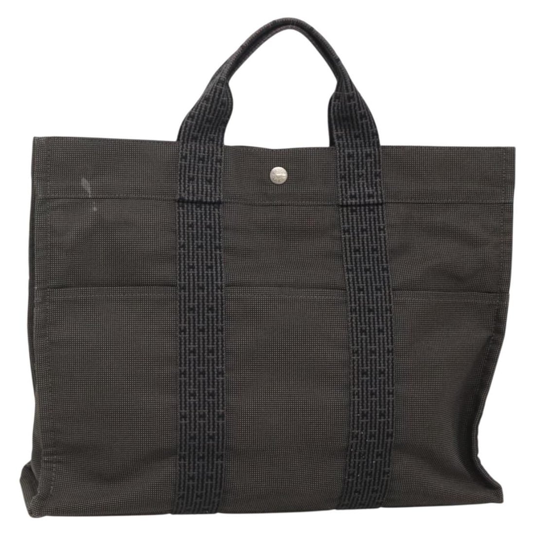 HERMES Her Line MM Canvas Hand Bag Gray Silver Made in France (1 of 18)