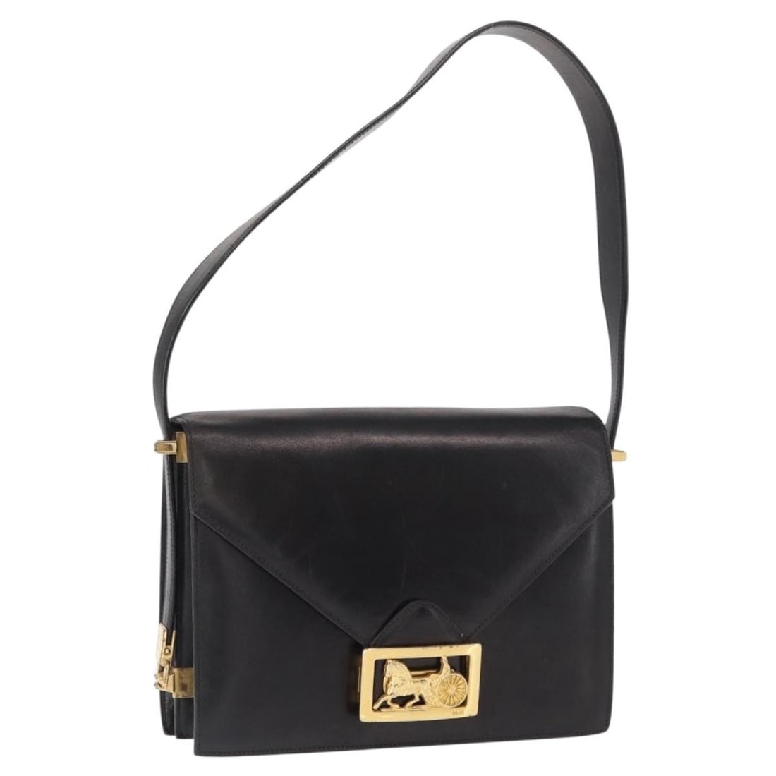 Celine Shoulder Bag Horse Carriage Black Leather Gold Hardware Italy (1 of 18)