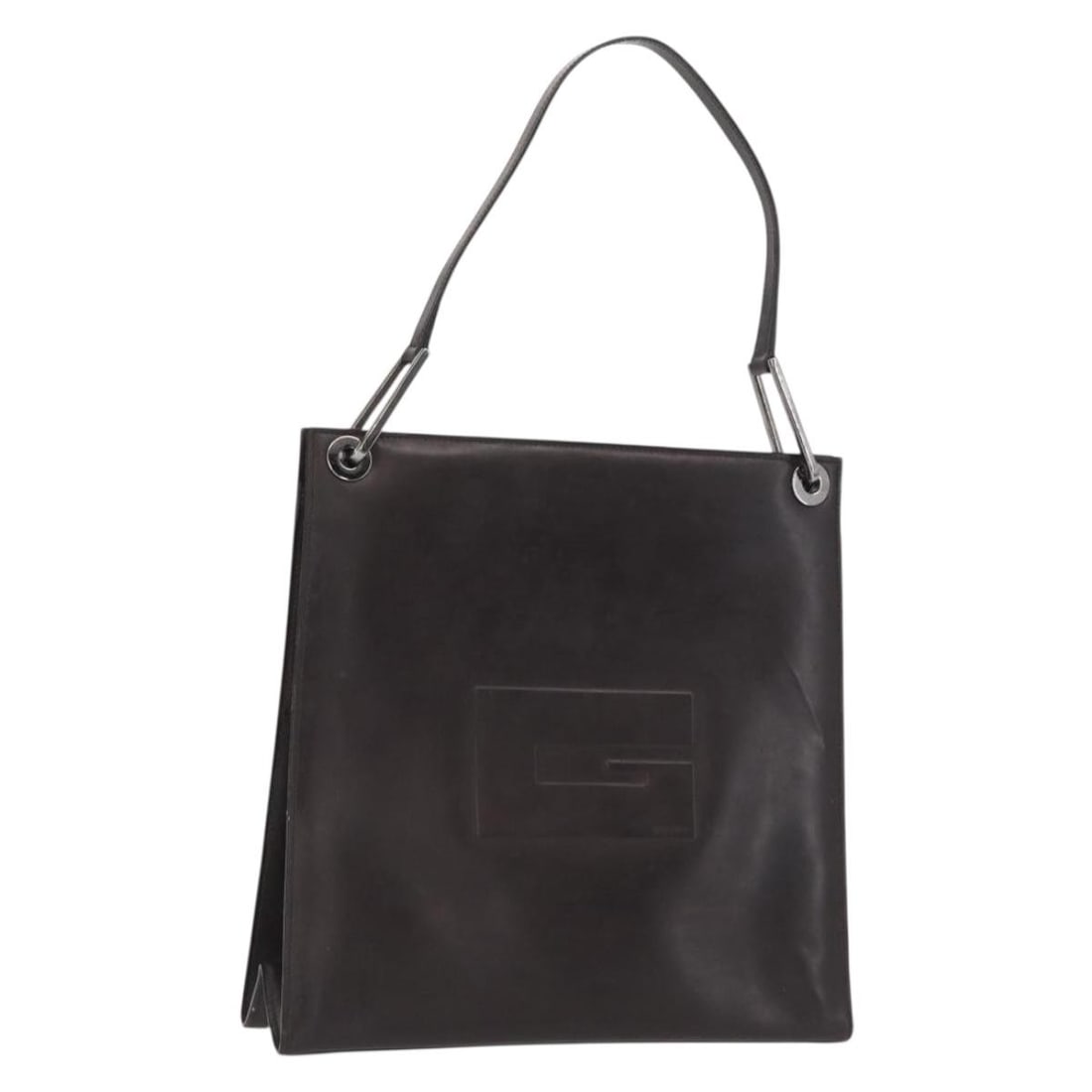 Brown Patent Leather GUCCI Shoulder Bag with Silver Tone Accents: Brown Patent Leather GUCCI Shoulder Bag with Silver Tone Accents This is a GUCCI shoulder bag crafted from brown patent leather with silver-tone accents. The bag features a structured silhouette with
