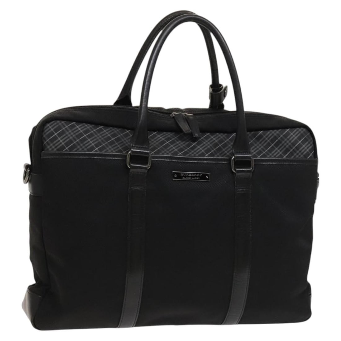 Burberry Black Label Business Bag Canvas Leather Black Silver Made in Japan: Burberry Black Label Business Bag Canvas Leather Black Silver Made in Japan This Burberry Black Label Business Bag combines functionality and style, crafted from durable canvas in a sleek black and si
