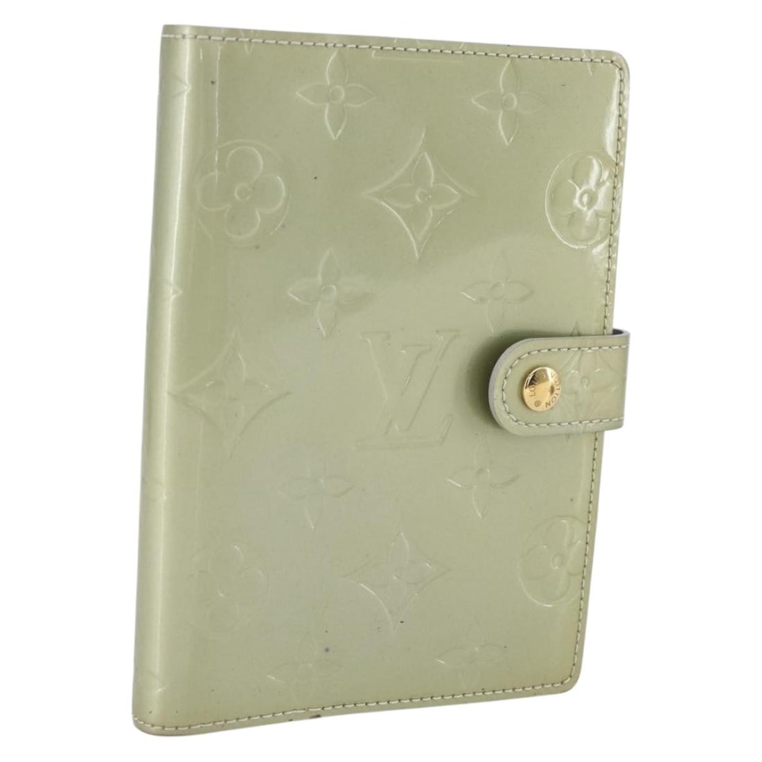 LOUIS VUITTON Monogram Vernis Gris Patent Leather Agenda Cover R21001: LOUIS VUITTON Monogram Vernis Gris Patent Leather Agenda Cover R21001 Elevate your organizational style with the LOUIS VUITTON Monogram Vernis Agenda PM Planner Cover in a sophisticated Gris color. Th
