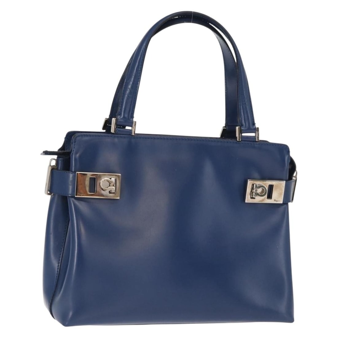 Salvatore Ferragamo Gancini Leather Hand Bag Light Blue Gold Auth BA9168: Salvatore Ferragamo Gancini Leather Hand Bag Light Blue Gold Auth BA9168 This exquisite Salvatore Ferragamo Gancini Hand Bag showcases a luxurious leather exterior in a captivating light blue and gold