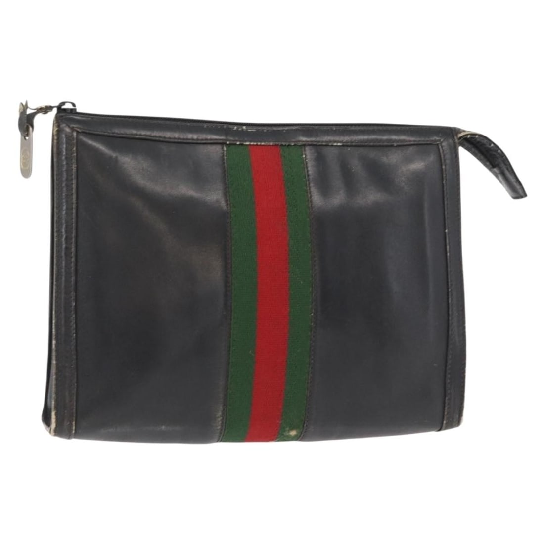 GUCCI Black Gold Leather Sherry Line Clutch Bag Auth ka622: GUCCI Black Gold Leather Sherry Line Clutch Bag Auth ka622 Introducing the GUCCI Web Sherry Line Clutch Bag, a luxurious accessory crafted from high-quality leather in a striking black and gold color