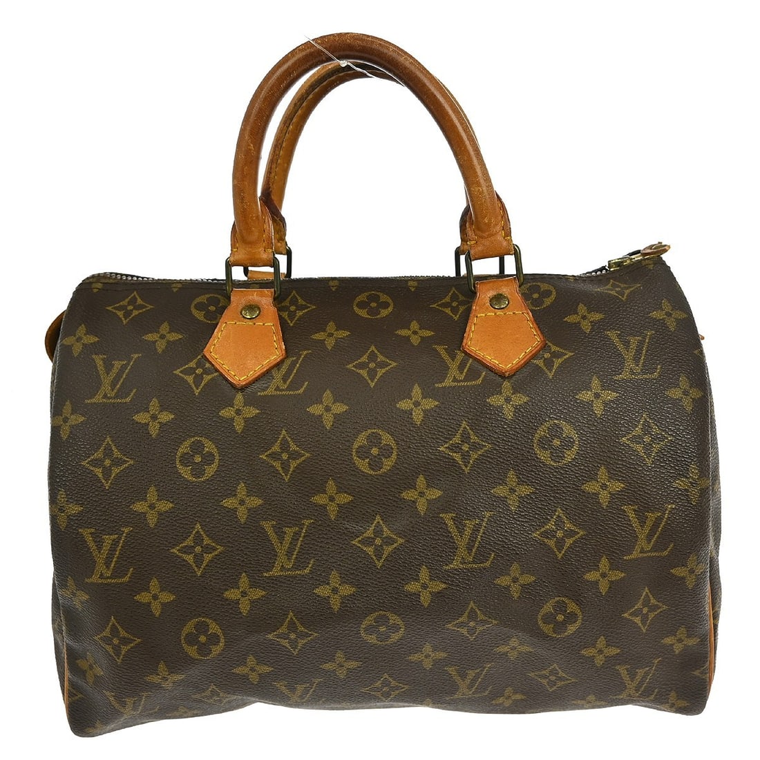 Monogram Canvas Speedy 30 Satchel by Louis Vuitton M41526: Monogram Canvas Speedy 30 Satchel by Louis Vuitton M41526 This Louis Vuitton Speedy 30 handbag features the iconic Monogram canvas design with beige double leather handles and a zip closure. The bag h