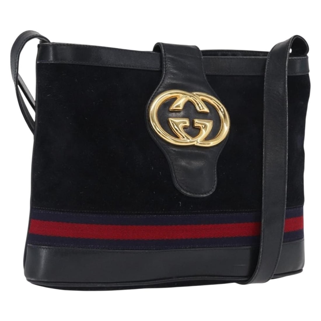 Gucci Navy Suede Sherry Line Shoulder Bag with Gold Accents (1 of 18)