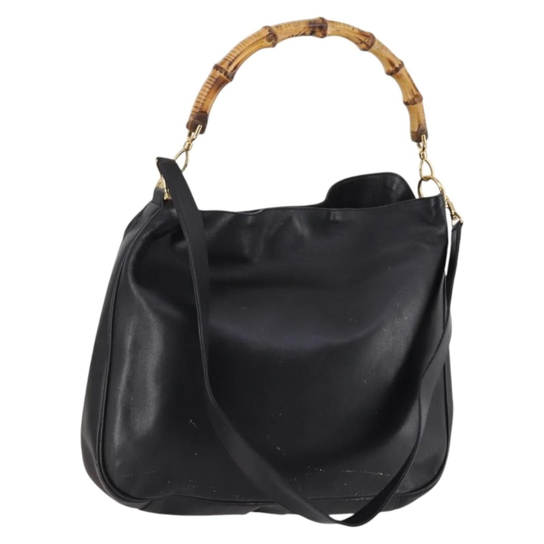 GUCCI Bamboo Leather Hand Bag Black Gold 001 1998 1577 Authentic: GUCCI Bamboo Leather Hand Bag Black Gold 001 1998 1577 Authentic This authentic GUCCI Bamboo Hand Bag is a stylish accessory crafted from premium leather. Featuring a sophisticated black and gold colo