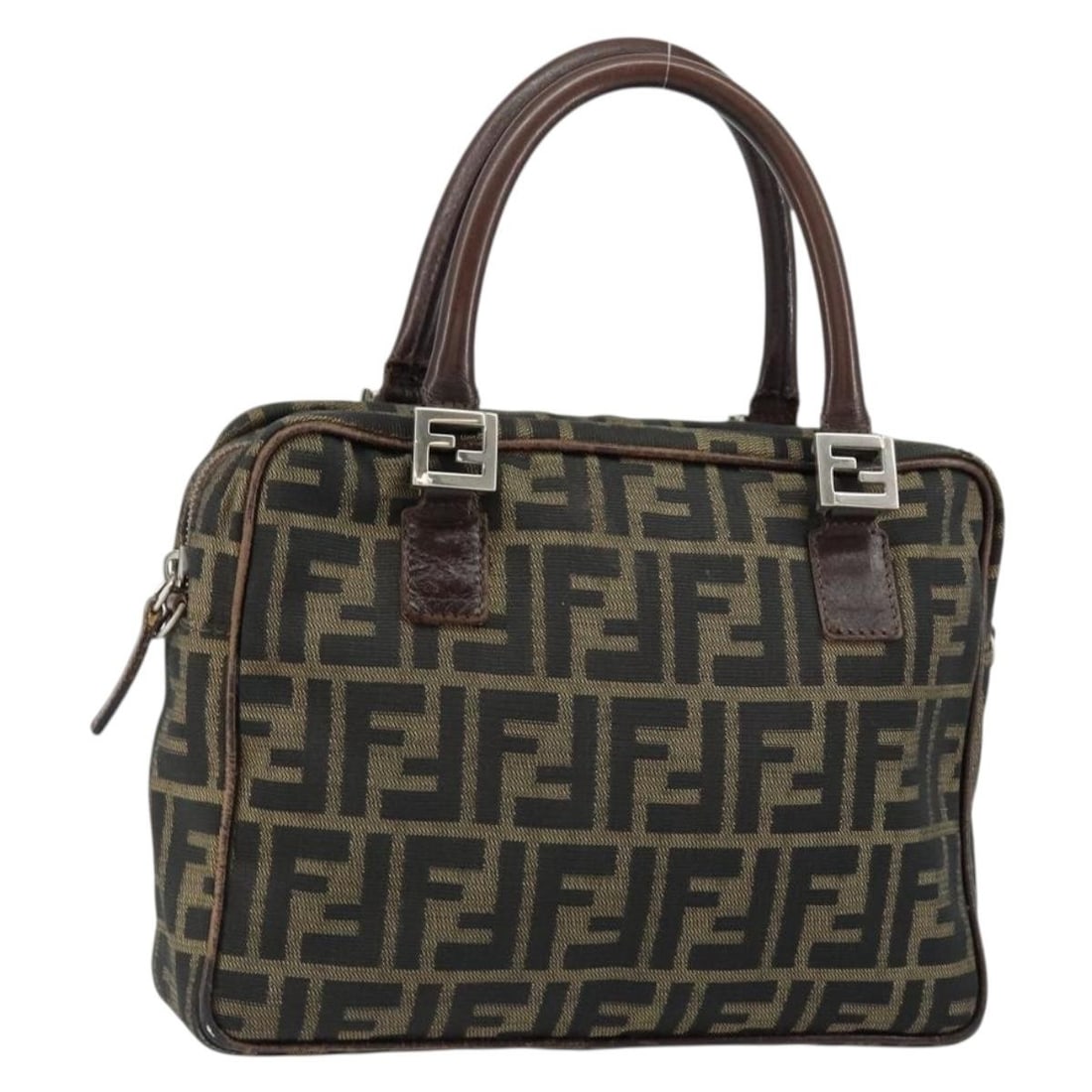 FENDI Zucca Canvas Hand Bag Black Brown Italy Auth 153067 (1 of 18)