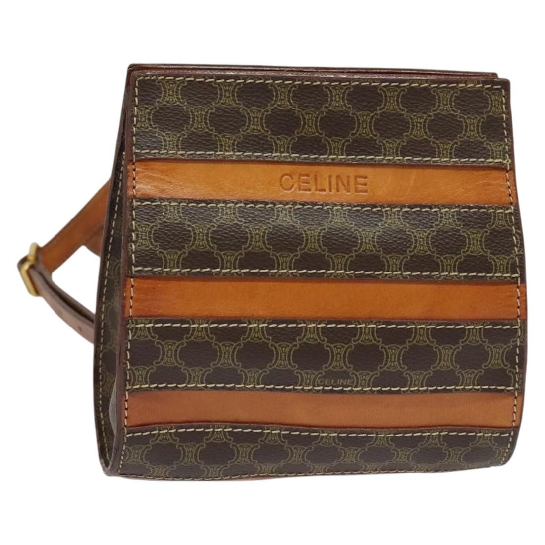 CELINE Brown Gold PVC Leather Macadam Canvas Backpack Auth 131672 (1 of 18)