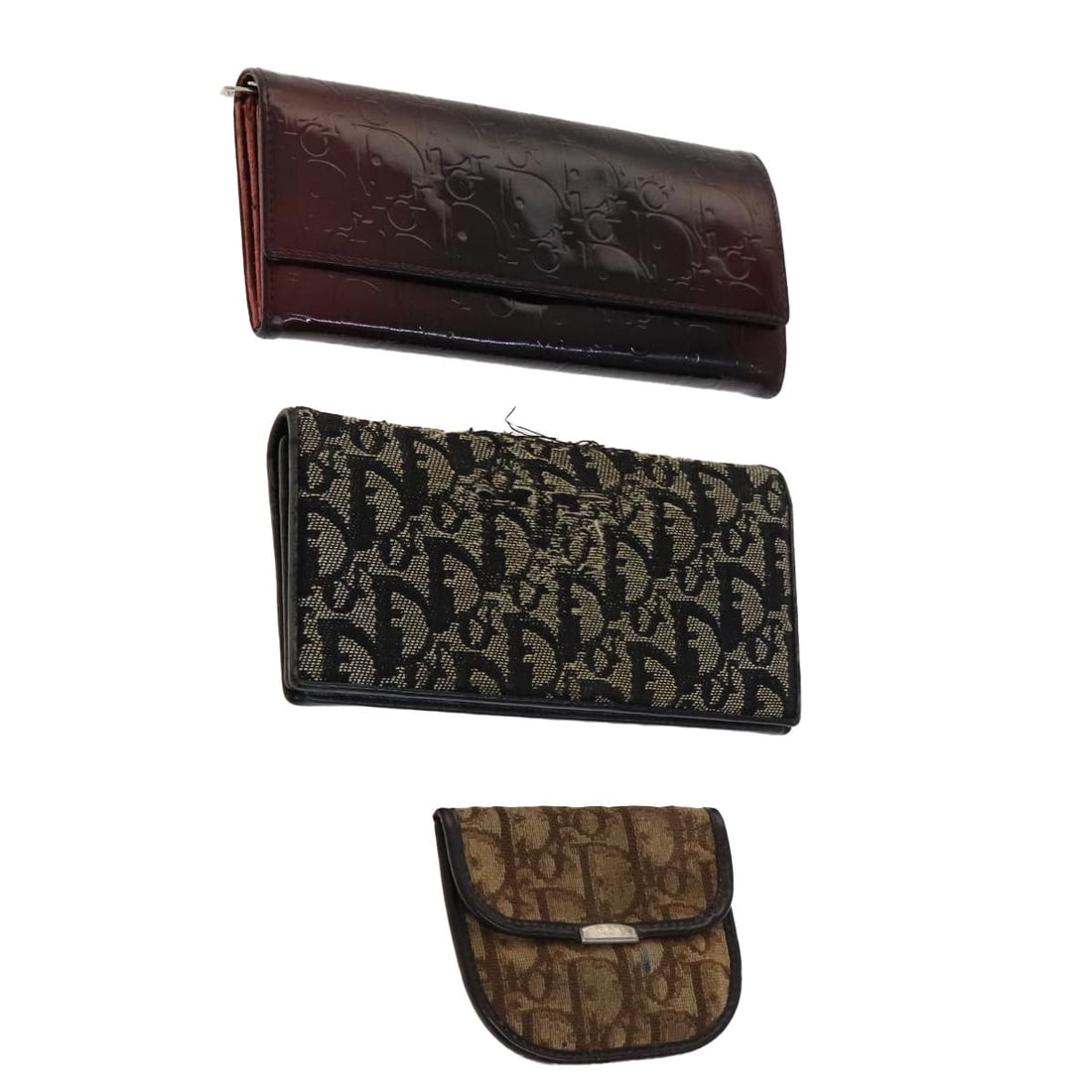 Christian Dior Trotter Canvas Enamel Wallet 3Set Beige Navy Bordeaux Auth (1 of 18)