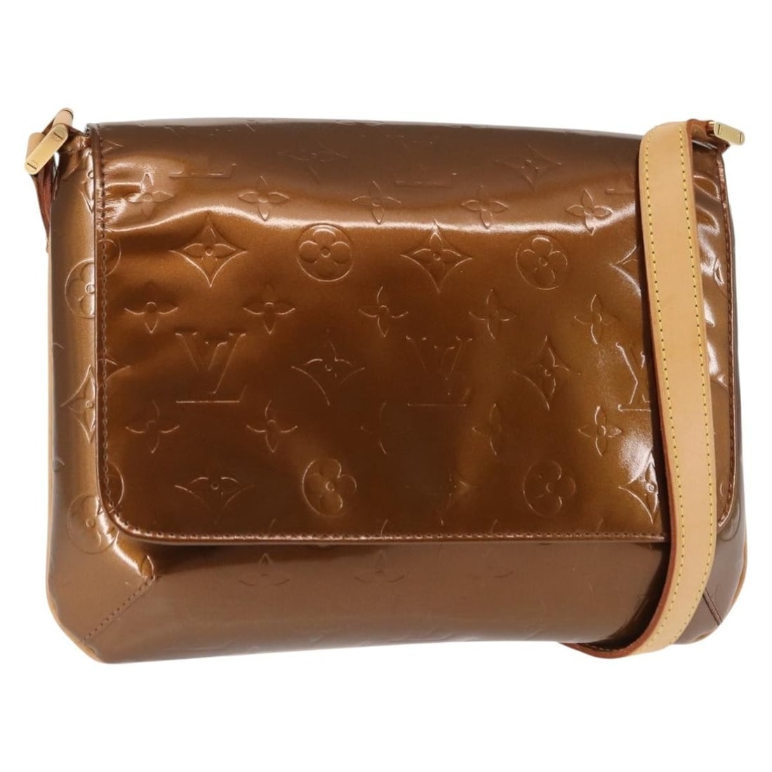 Louis Vuitton Monogram Vernis Thompson Street Bag Bronze M91124 Patent Leather: Louis Vuitton Monogram Vernis Thompson Street Bag Bronze M91124 Patent Leather This stylish Louis Vuitton Monogram Vernis Thompson Street Bag is a sophisticated addition to any wardrobe. Crafted from