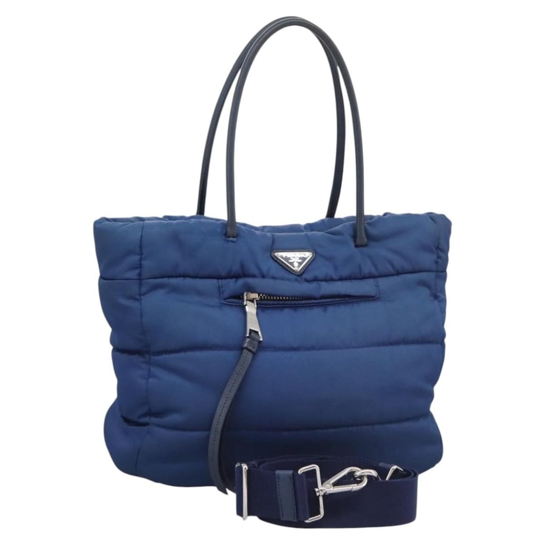 PRADA Blue Silver Nylon Hand Bag 2way Made in Italy: PRADA Blue Silver Nylon Hand Bag 2way Made in Italy This authentic PRADA Hand Bag is crafted from durable nylon and features a stylish blue and silver exterior. With dimensions of approximately 11.8 i