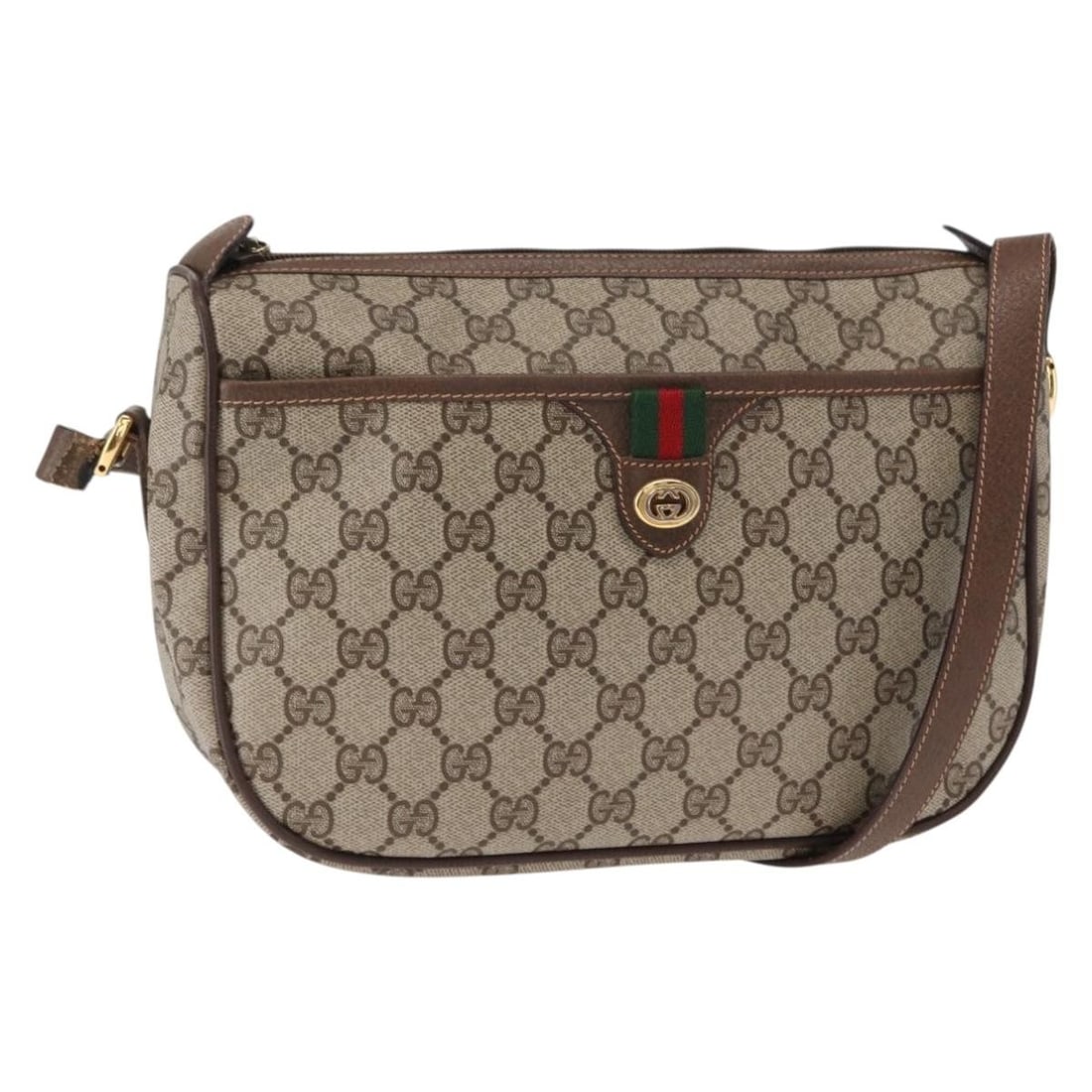 Beige Gold Gucci GG Supreme Web Sherry Line Shoulder Bag PVC 89 02 077: Beige Gold Gucci GG Supreme Web Sherry Line Shoulder Bag PVC 89 02 077 This is a Gucci GG Supreme Web Sherry Line shoulder bag crafted from PVC leather and GG canvas in beige and gold tones. Made in I