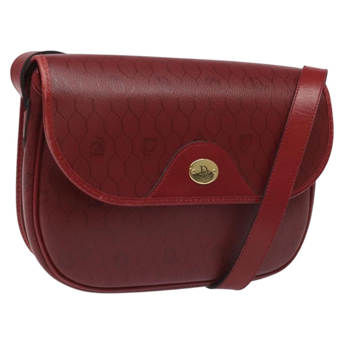 Christian Dior Honeycomb Canvas Shoulder Bag Red Gold PVC Leather (1 of 18)