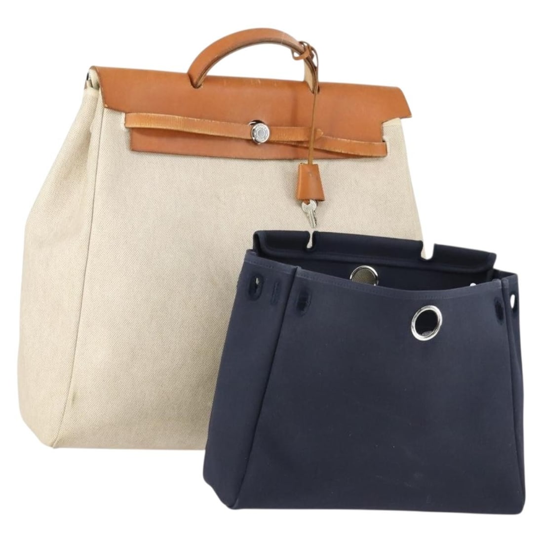 Herbag beige coated canvas handbag by Hermes with silver accents (1 of 18)