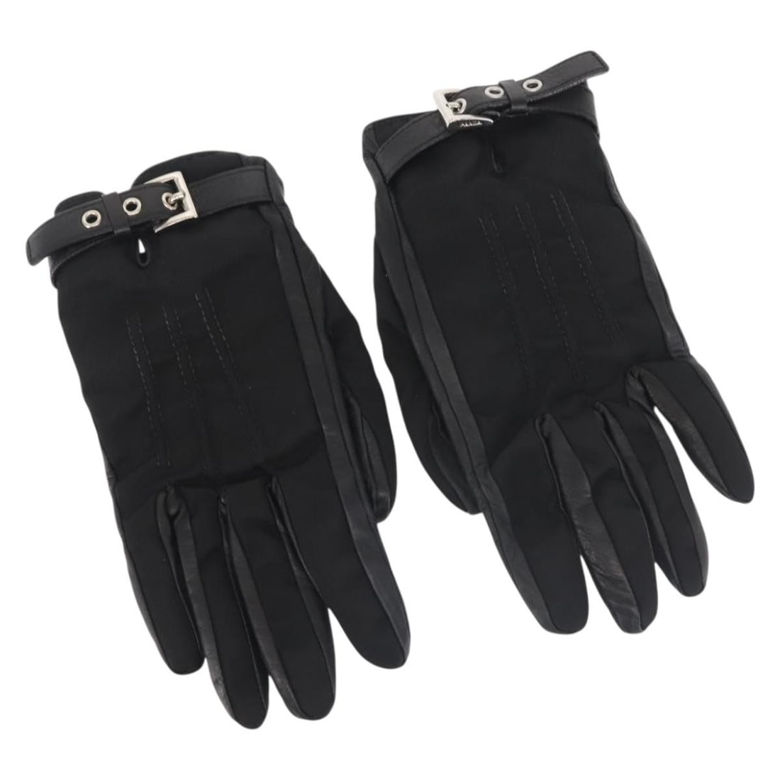 Authentic PRADA Leather Gloves Black Silver Made in Italy (1 of 17)