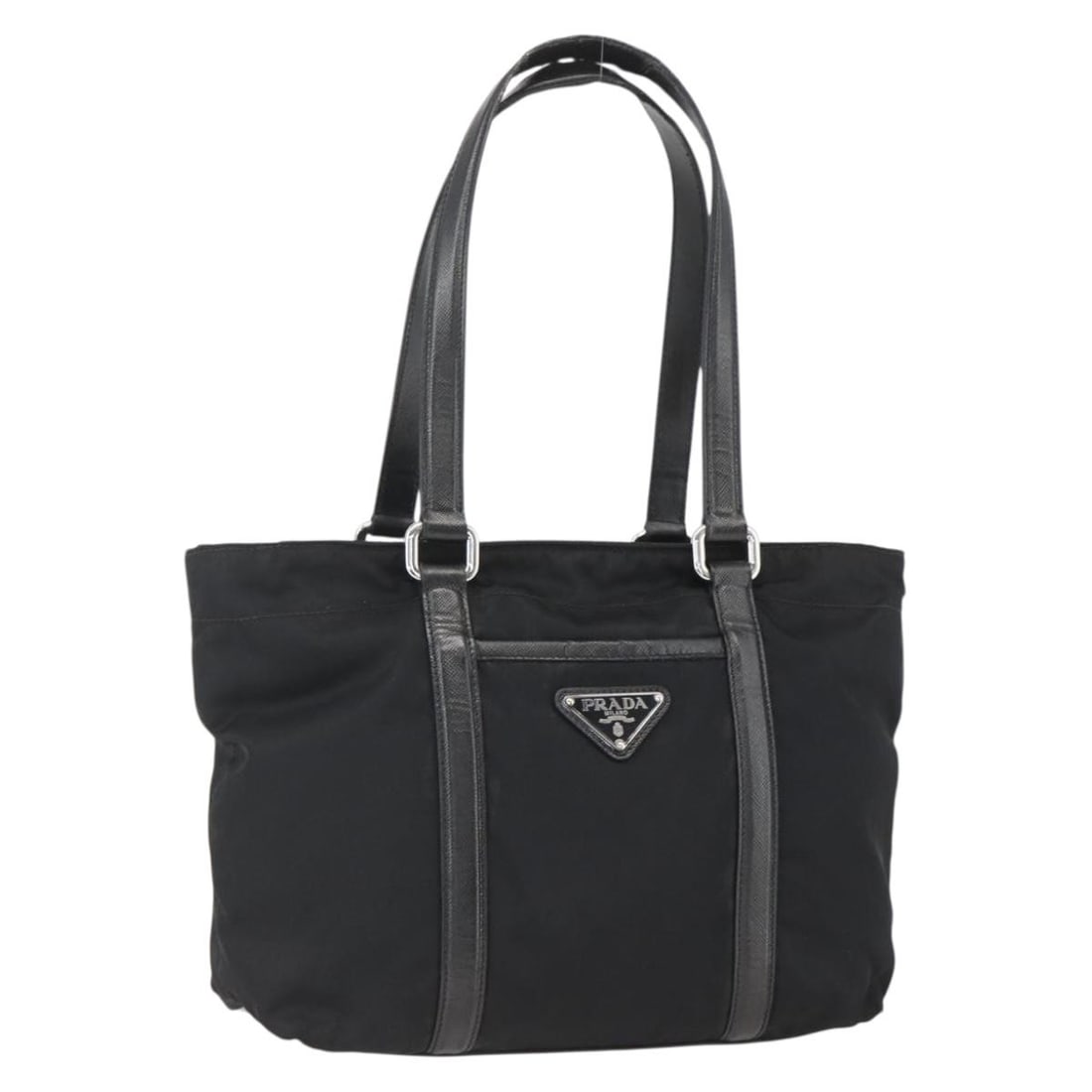 Prada Black Nylon and Leather Tote Bag Silver Hardware Italy (1 of 18)