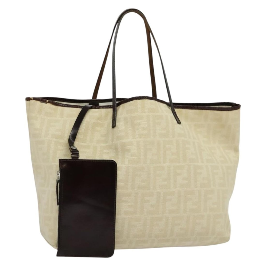 FENDI Beige Zucca Canvas Tote Bag Italy Auth 135628: FENDI Beige Zucca Canvas Tote Bag Italy Auth 135628 This FENDI Zucca Canvas Tote Bag is a stylish accessory that embodies luxury and practicality. Crafted in Italy, this tote features a classic beige