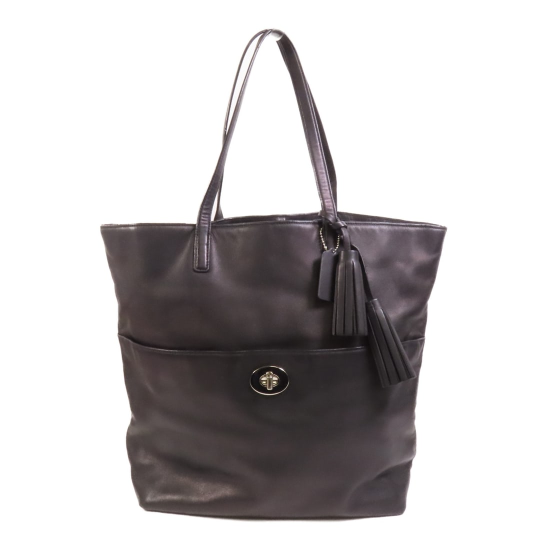 Black Calfskin Shoulder Bag by COACH with Silver Hardware (1 of 18)