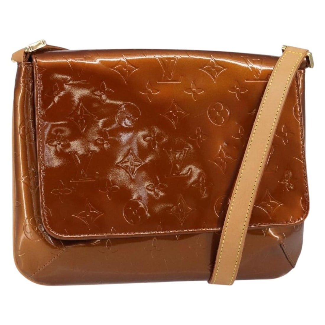 LOUIS VUITTON Monogram Vernis Thompson Street Bag Bronze M91124 Auth: LOUIS VUITTON Monogram Vernis Thompson Street Bag Bronze M91124 Auth The LOUIS VUITTON Monogram Vernis Thompson Street Bag in bronze is a stylish shoulder bag crafted from high-quality patent leather.