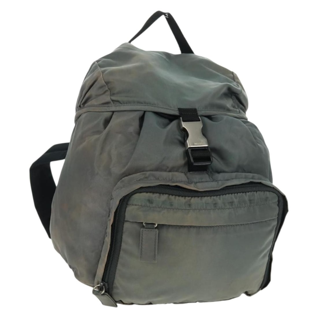 Gray and Silver Nylon Prada BA9159 Backpack from Italy: Gray and Silver Nylon Prada BA9159 Backpack from Italy This Prada backpack features a gray and silver nylon exterior with silver-tone accents. Designed in Italy, it offers a modern and functional styl