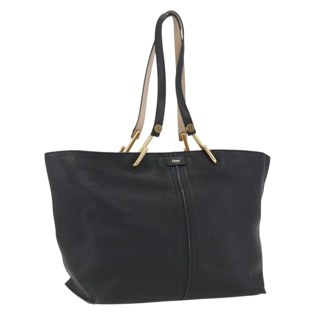 Chloe Black Leather Tote Bag with Gold Accents Made in Italy (1 of 18)