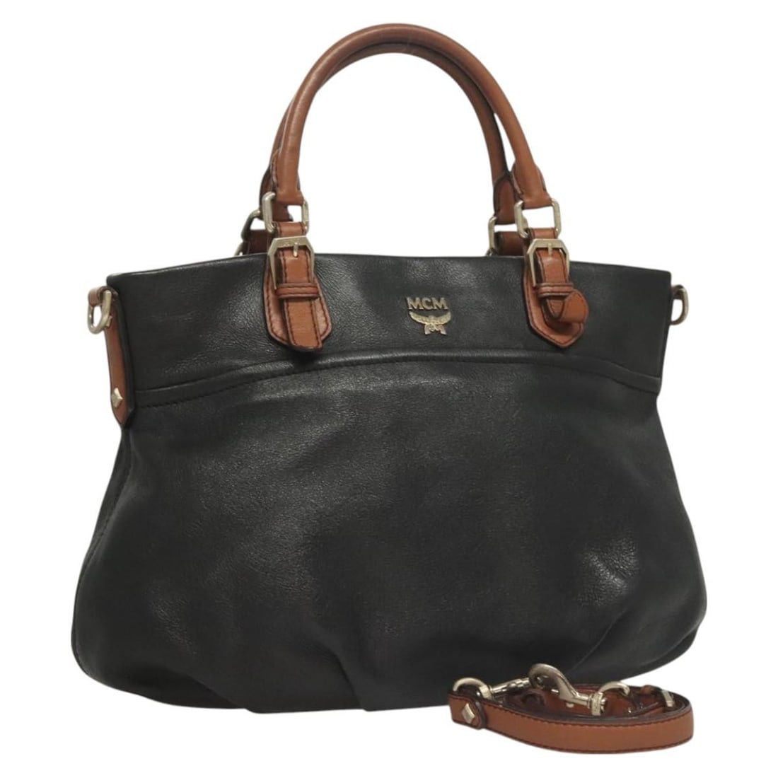 MCM Vicetos Logogram Black Leather 2-Way Hand Bag Auth 129065: MCM Vicetos Logogram Black Leather 2-Way Hand Bag Auth 129065 The MCM Vicetos Logogram Hand Bag combines luxury and practicality in a stylish black leather design. This versatile 2-way handbag feature