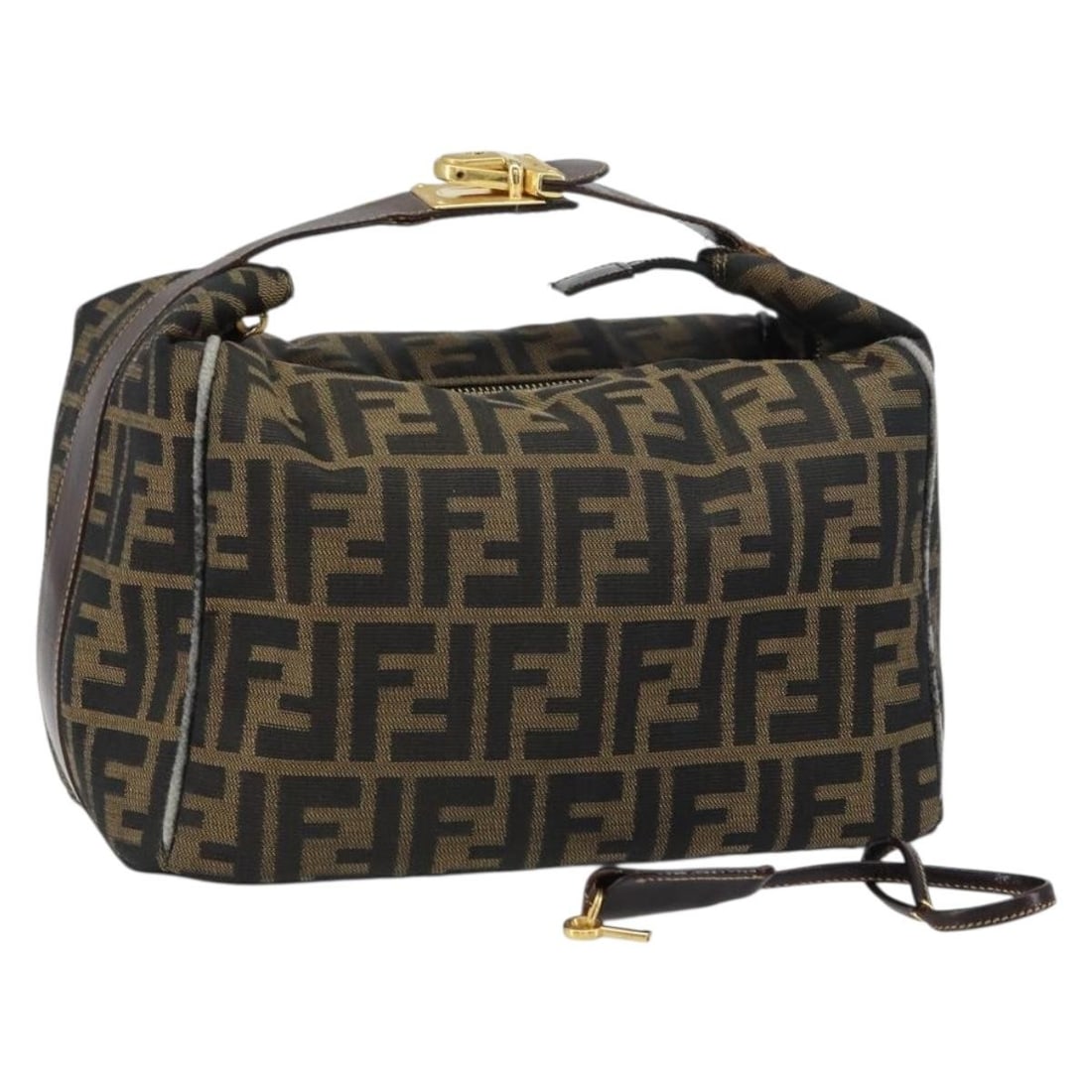 FENDI Zucca Canvas Vanity Hand Bag Black Brown Auth 158830: FENDI Zucca Canvas Vanity Hand Bag Black Brown Auth 158830 Discover the FENDI Zucca Canvas Vanity Bag, a stylish hand bag crafted in Italy. This luxurious bag features a distinctive Black and Brown Zu