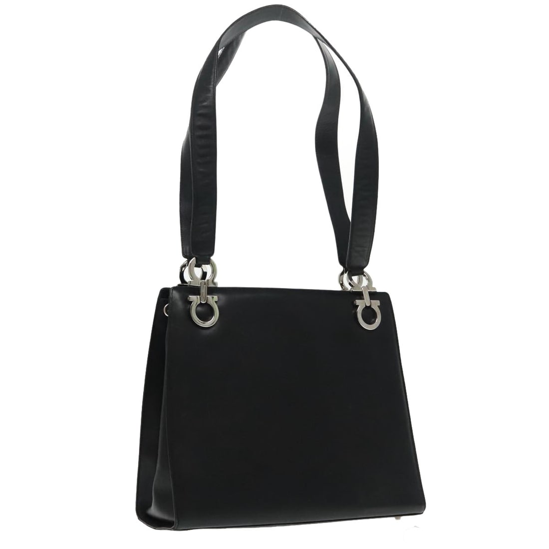 Salvatore Ferragamo Gancini Black Silver Leather Tote Bag Auth Italy (1 of 18)