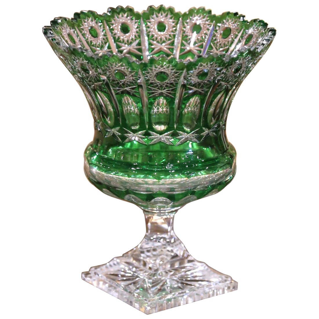 Emerald Green Bohemian Crystal Compote with Starburst Cut Pattern (1 of 8)