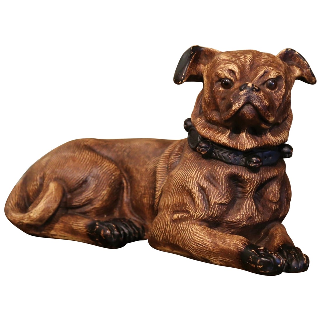 French 1950s Terracotta Resting Pug Figurine with Glass Eyes (1 of 11)