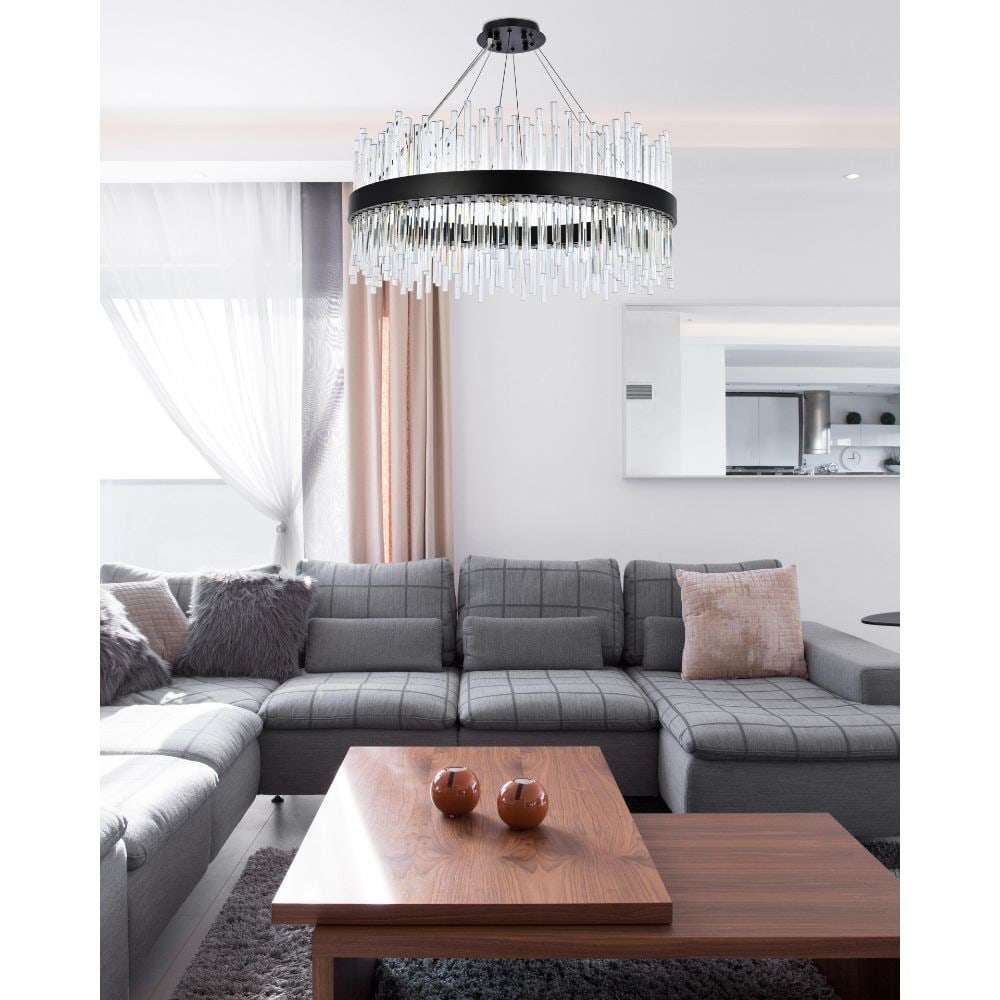 18 Light Black Modern Crystal Chandelier Dallas 32 Inch Adjustable Ceiling Fixture (1 of 8)